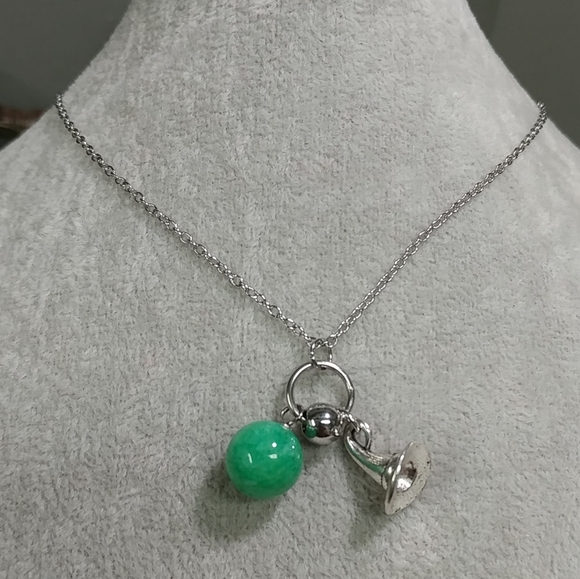 Witch Hat Charm Necklace Green Gemstone Adjustable Stainless-Steel Chain - Picture 1 of 5